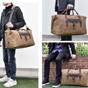 NWOT Newhey Waxed Thick Canvas Leather Duffle W/Strap Brown Weekender Overnight